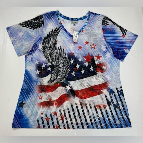 Avenue USA Flag Wing Rhinestones Graphic T-shirt Women Size 18/20 Multicolor NWT - Picture 1 of 7